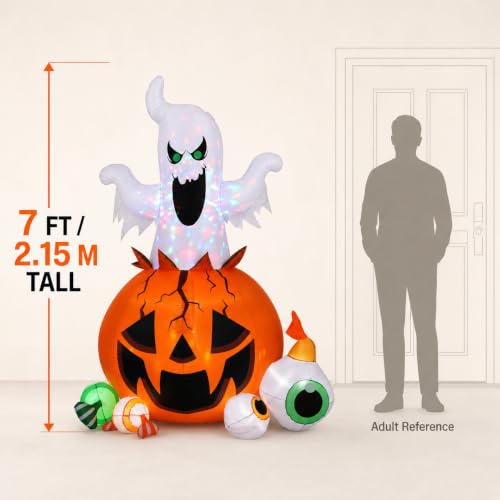 8FT Halloween Inflatable Ghost and Pumpkin Yard Decor with Colorful LED Lights