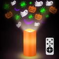 Halloween Ghost Flameless Candle with Projector Lights - Spooky Decor, Remote Control, Battery Operated - Variation: Halloween