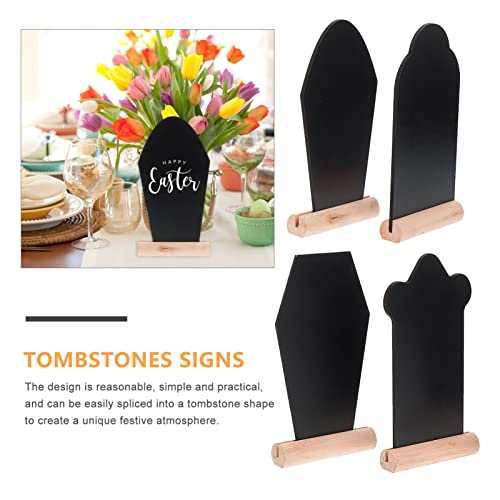 Mini Chalkboard Signs Tombstone Shape Set for Halloween Party Decorations - 4 Pieces