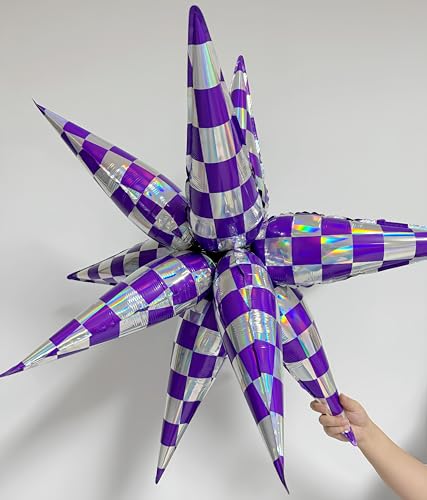 Purple Silver Checkered Star Foil Balloons Party Decorations - 24 Pack