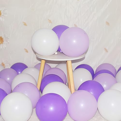 Purple White Balloons - 200 Pcs 5 Inch Pastel Latex for Party Decorations - Variation: Purple White