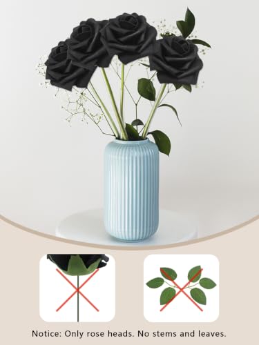 Artificial Foam Rose Heads Bulk - 3 Inch Stemless Fake Roses for Wedding & Party Decor - Black, 200