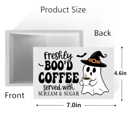 Halloween Ghost Coffee Bar Sign - Wooden Kitchen Decor for Halloween