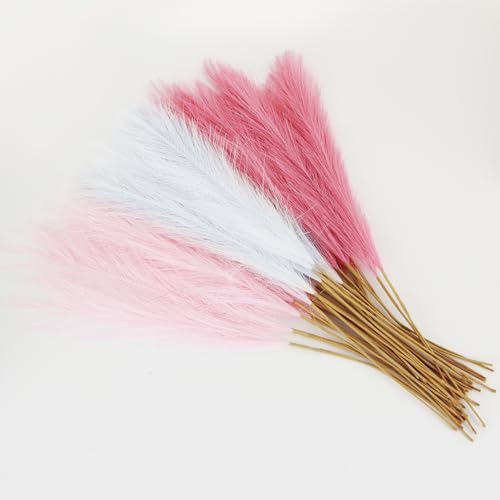 Artificial Pampas Grass Set - Blush Pink White, 30 pcs, 21.6" Faux Flower Decor
