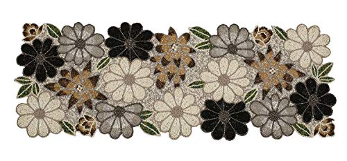 Lightnpro Beaded Floral Table Runner 13x36 Brown Multi for Holiday & Rustic Decor - Handmade