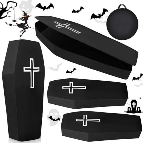 Halloween Cemetery Coffin Prop with Cross - Life Size Pop-Up Coffin for Spooky Decor - 4 Pcs
