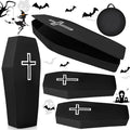 Halloween Cemetery Coffin Prop with Cross - Life Size Pop-Up Coffin for Spooky Decor - 4 Pcs