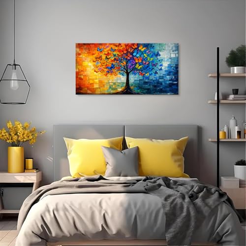 Tree of Life Wall Art Canvas - Colorful Butterfly Tree of Life 40" x 20"