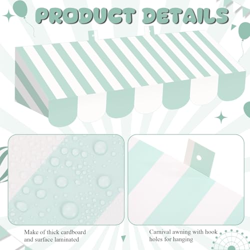 4 Pack Carnival Theme Wall Awnings - Stripe Mint White, 24.8 x 8.3 Inches, Party Decor