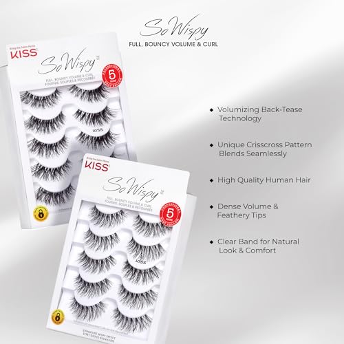 Medium Volume Wispy False Eyelashes - Pompadour Style, 16mm, 5 Pairs, Reusable & Easy to Apply
