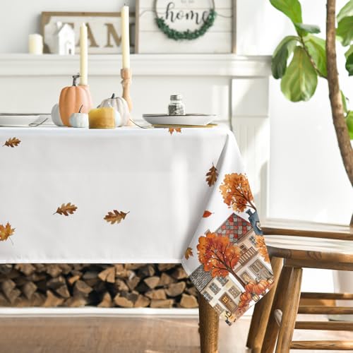 Fall Tablecloth 52x70 Inch Rectangular Autumn Victorian Style - Orange