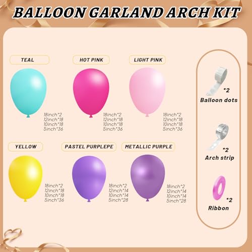 Purple Blue Pink Balloon Garland Arch Kit - 412pcs, 5-18 Inch Variations