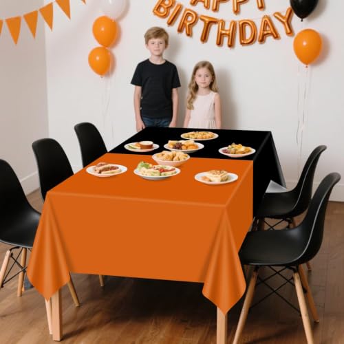 Halloween & Graduation Orange Black Rectangle Tablecloths - 4 Pack, 51x86 Inch - Variation: Orange & Black