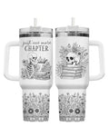 Skeleton Reading Books Tumbler 40oz with Handle - Halloween Gift - Skull Book Variation