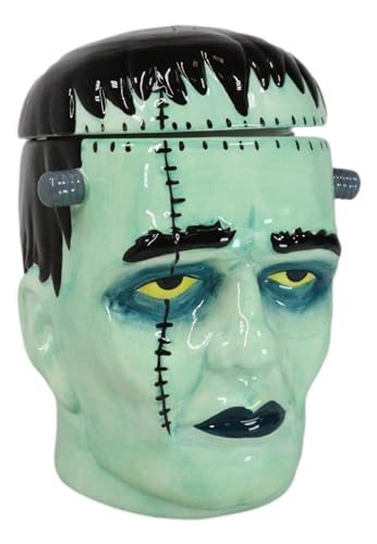 Halloween Ghastly Frankenstein Skull Cookie Jar - Ceramic Macabre Decor