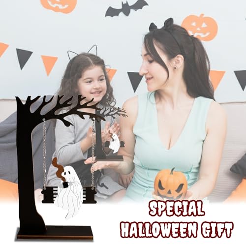 Halloween Tree Decor with Swinging Ghost - Black Halloween Tabletop Accent