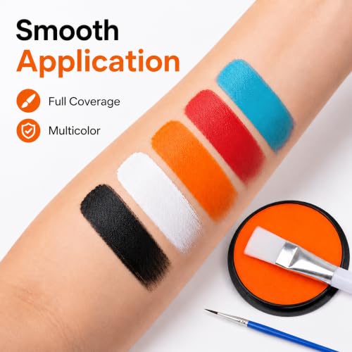 Halloween Face Paint Kit White Red Black Blue Orange 9 Pcs with Brushes