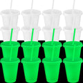 15 Pack 16 oz Glow in the Dark Halloween Cups with Lids & Straws - Fluorescent Green