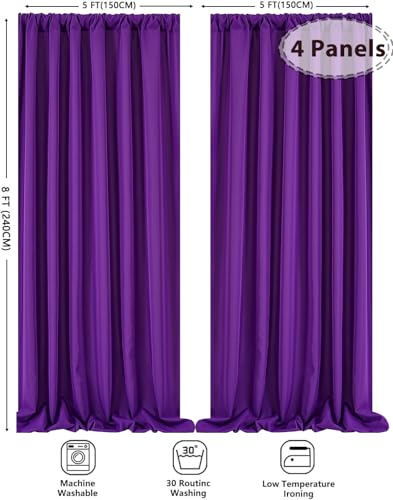 4Pcs Purple Polyester Backdrop Curtains 5ft x 8ft for Weddings Parties Photo Booths