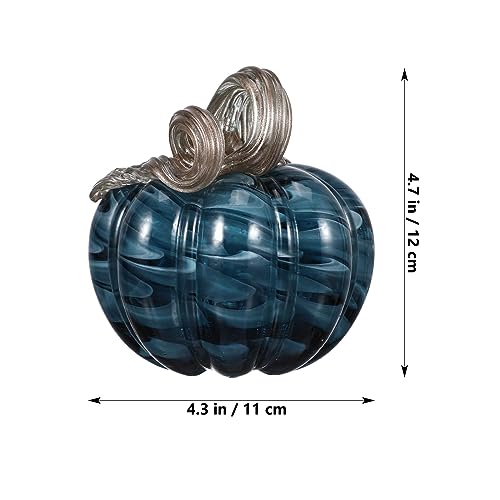 Blue Glass Pumpkin Decor for Fall Halloween Thanksgiving Table Centerpiece - Farmhouse Style