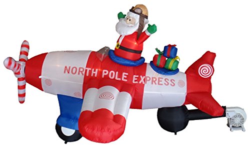 8 FT Animated Christmas Inflatable Santa in Flying Airplane Outdoor Decor