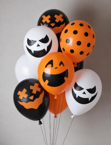 Halloween Black Balloons Set - 50 Latex Orange White Spooky Decor