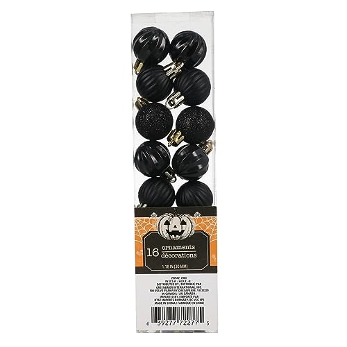 Halloween Shatterproof Glitter Mini Ornaments - Black, 16 Count