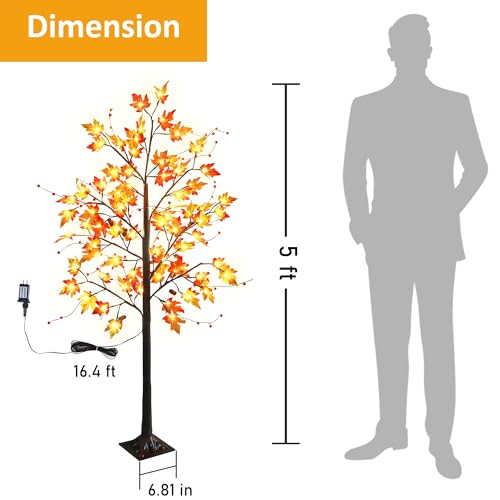 5FT LED Lighted Maple Tree - 2 Pack Fall Harvest Decor for Thanksgiving Halloween