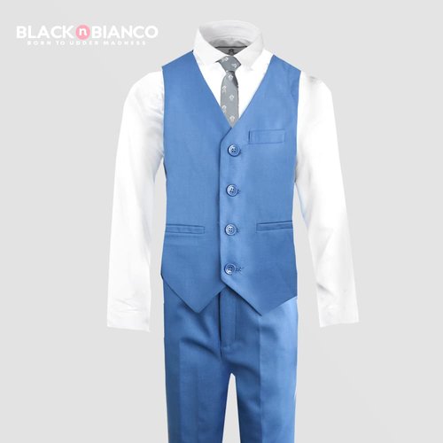 Black n Bianco Boys Slim Fit Suit Rosefia Style Five Piece Set Sophia Mid Blue 8