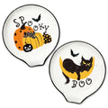 Black Cat Ceramic Spoon Rest with Yellow Pumpkin & Moon Variation, Halloween Kitchen Decor