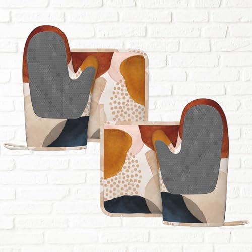 Kitchen Oven Mitts and Pot Holders Set - 4pcs Heat Resistant Silicone Non-Slip Cooking Gloves and Hot Pads - Variation 2