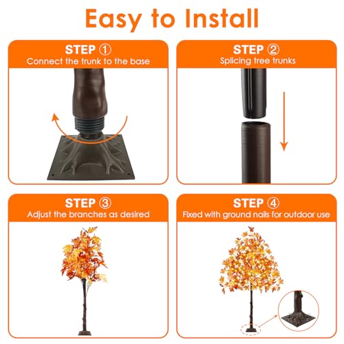 1 Pack 6FT Lighted Maple Tree with 150 LED Fall Leaves for Indoor Outdoor Decor