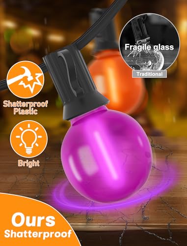 Halloween String Lights Outdoor G40 LED Orange & Purple Frosted Globe - 25ft, Connectable, Waterproof Halloween Decorations, Vari of Frosted Orange Purple