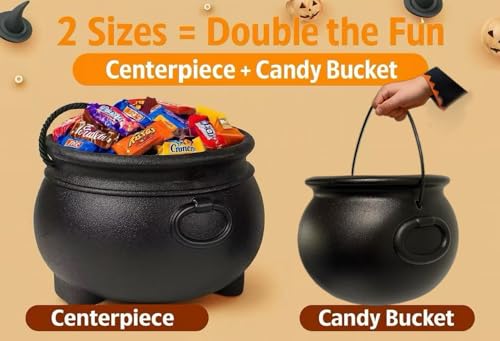 Halloween & St. Patrick’s Cauldron Set - Reusable Plastic Trick-or-Treat Buckets, 12 & 8 Inches