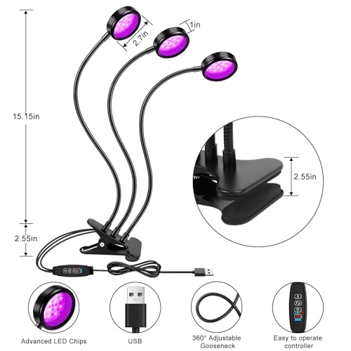 Round 3 Head UV Black Light Lamp for Resin Curing Stage Lighting Party Glow