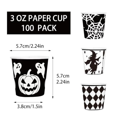 Halloween Paper Cups 3oz Black White Witch Pumpkin Spider Web Ghost Variation of THIS listing