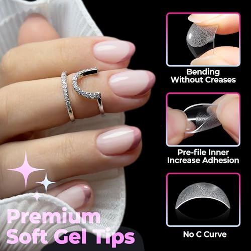 Extra Short Oval Nail Tips - 216pcs Clear Fake Nails for Beginners