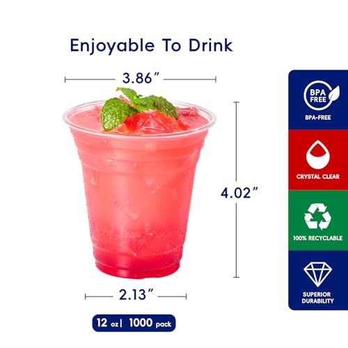 12 oz Plastic Cups - 1000 Pack Disposable Clear Drinking Cups - Variation of THIS listing