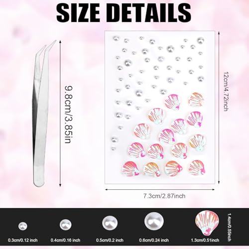 Face Gems Stickers Kit with Pearl & Pink Shells for Makeup & Crafts