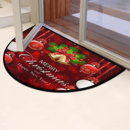 Christmas Half Moon Doormat with Bells - Red & Gold Holiday Welcome Mat – Variation Z:christmas 1