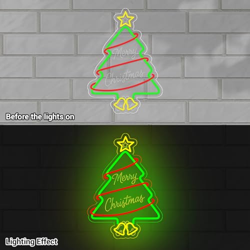 Christmas Tree Neon Sign - Green Acrylic LED Light for Holiday Decor - 16.9x12.1 Inches