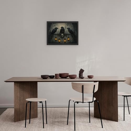 Crow Wall Art Canvas - Gothic Crow Framed Artwork for Living Room & Bedroom - 16x12 Inches