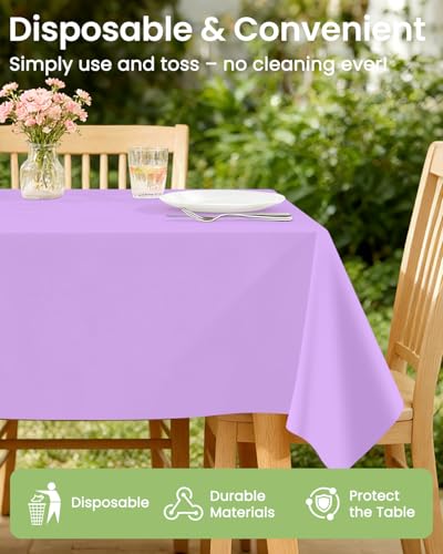 Lavender Disposable Plastic Tablecloths 4 Pack - 54 x 108 Inch for 6ft Tables