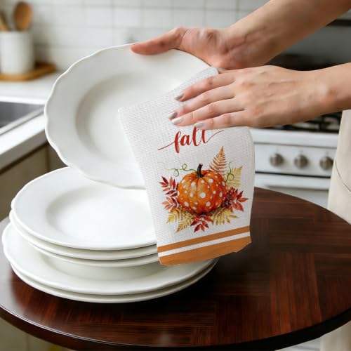 Autumn Pumpkin Leaves Fall Kitchen Towels Set of 2 - Fall Decor & Gifts