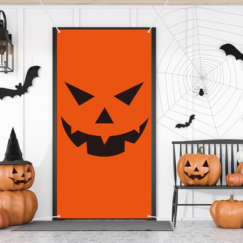 Halloween Pumpkin Door Cover Decorations - 71 x 35 Inch, Mainly Orange