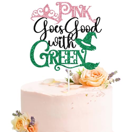 Magical Witch Princess Cake Topper for Birthday Party Decorations - Pink and Green