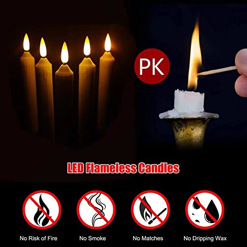 24-Pack Flameless LED Taper Candles with Flickering Warm Yellow Flame - Floating Safe Battery Operated Candlesticks for Halloween, Weddings, Church, Party Decor - Variation: Set of 24 Warm Yellow