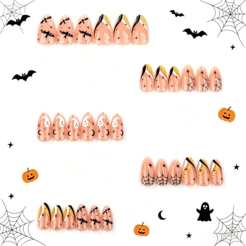 Halloween Almond Press On Nails Short Acrylic Fake Nails - 30Pcs Nude - Variation 024
