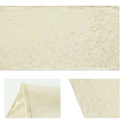 Beige Fleece Table Runner 13x60 Inch Holiday Kitchen Decor Glitter Metallic