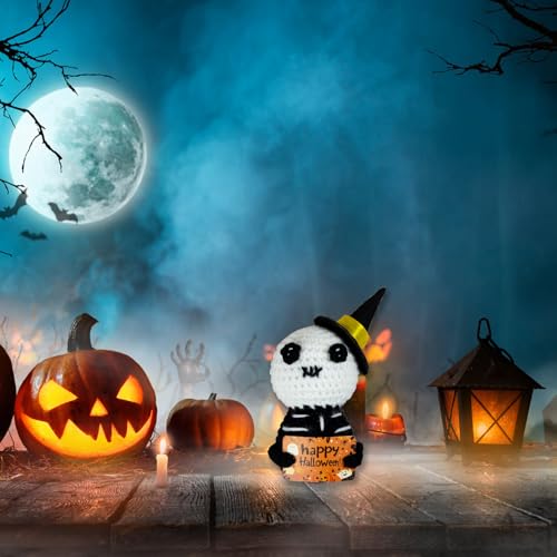 Halloween Ghost Decorations Knit Wool Ghost Toys with Witch Hat - Funny Home & Party Decor